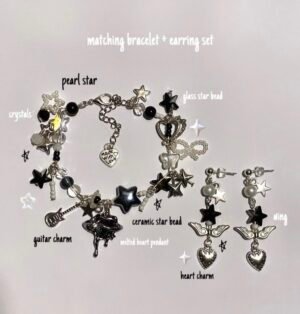 Screenshot Black Melted Heart Set (bracelet + earring)