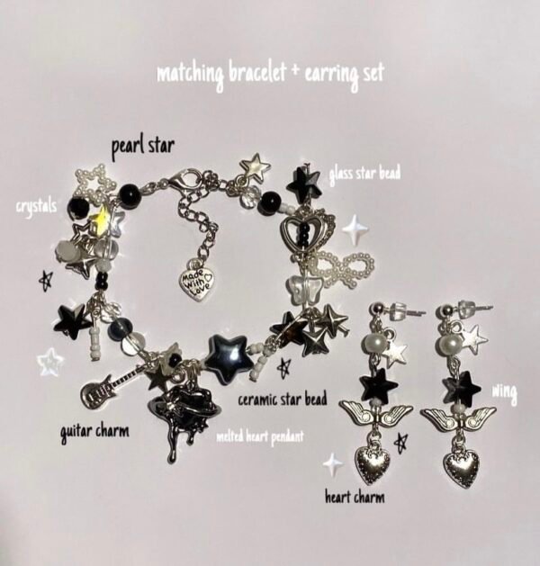 Black Melted Heart Set (bracelet + earring)